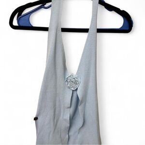 Light Blue Knit Halter Top with Rosette